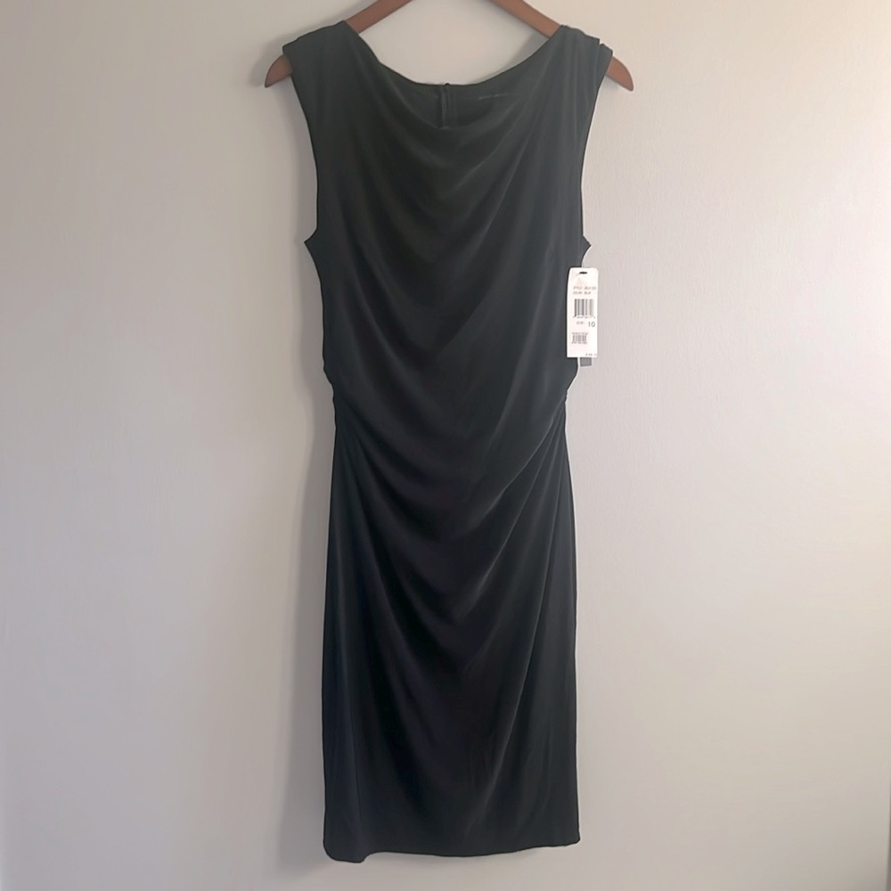 New with tags David Meister black cocktail dress with ruching detail